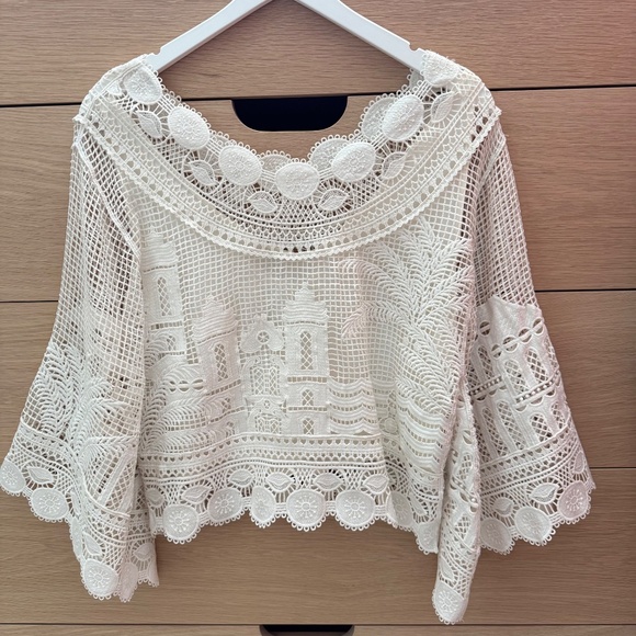 FARM Rio - Morada Boa Guipire Blouse - Off White - S - Picture 1 of 6
